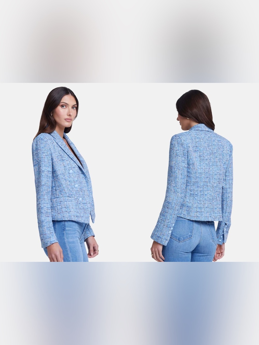 L’AGENCE Brooke Multi-Blue Tweed Blazer, Size 2 - Picture 3 of 10